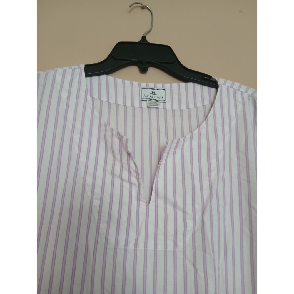 Petite Plume Nightgown Large French Ticking Cotton Sleep Caftan Pockets - Picture 2 of 14